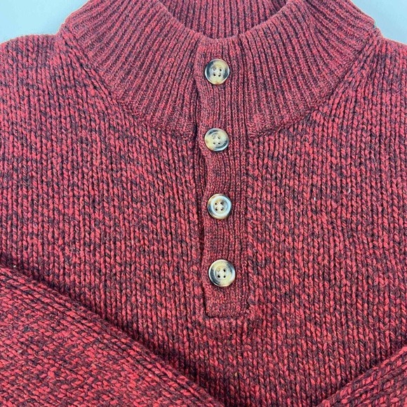 L.L. Bean Men's Burgundy Pullover Lambs Wool Button Knitted‎ Sweater L - Picture 6 of 16
